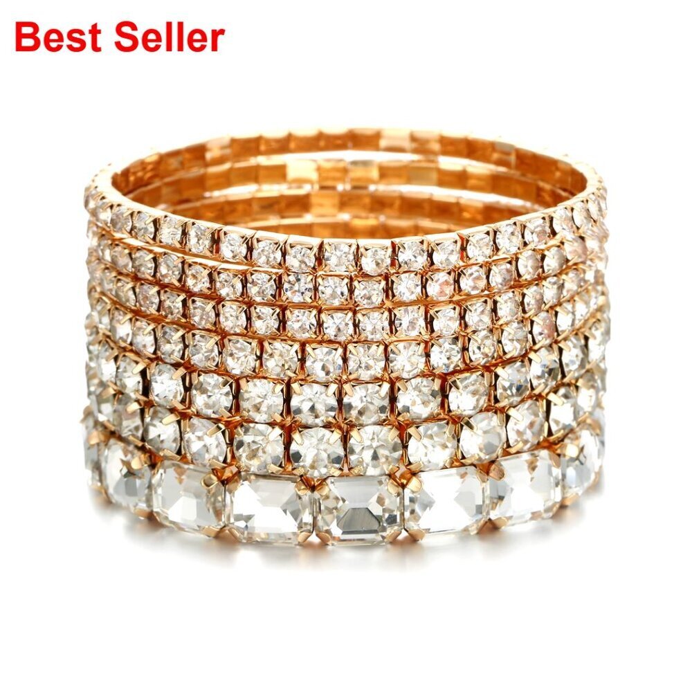 Crystal Stretch Bracelets Set, Stackable Layered Rhinestone Jewelry